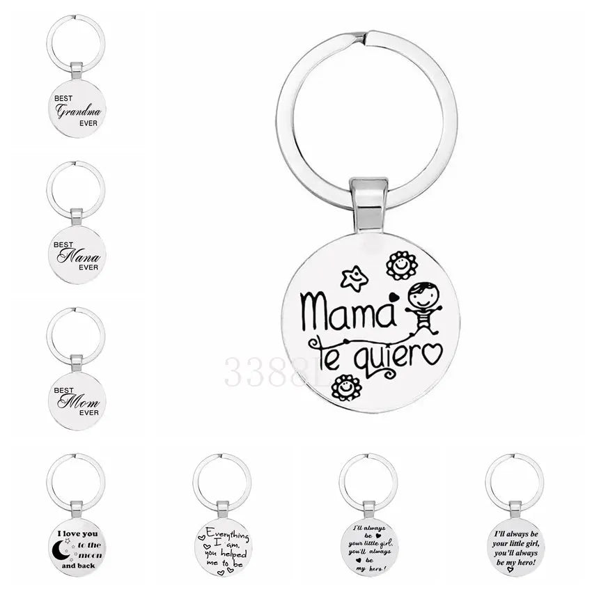 New Father's Day and Mother's Day Theme Keychain Popular Jewelry Glass Pendant Alloy Father, Mother, Sisters, Grandparents