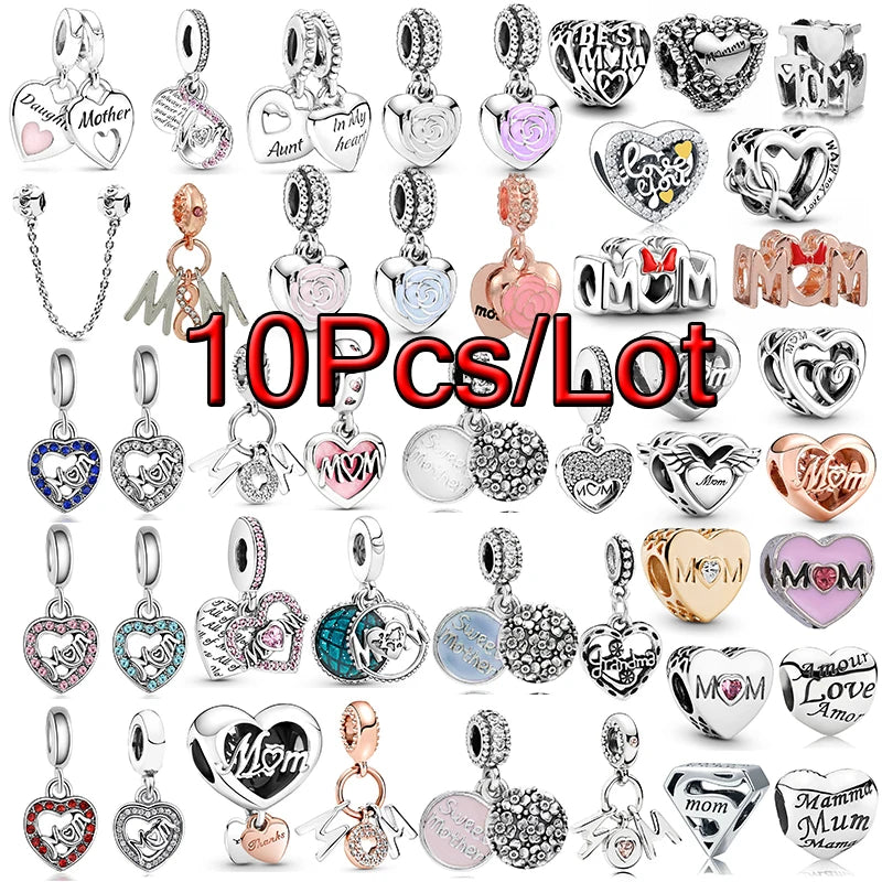 10Pcs/lot Romantic Mother Charms Beads Pendant Fit DIY Bracelets Bangles Jewelry For Women MOM Mother's Day Gift Pulsera
