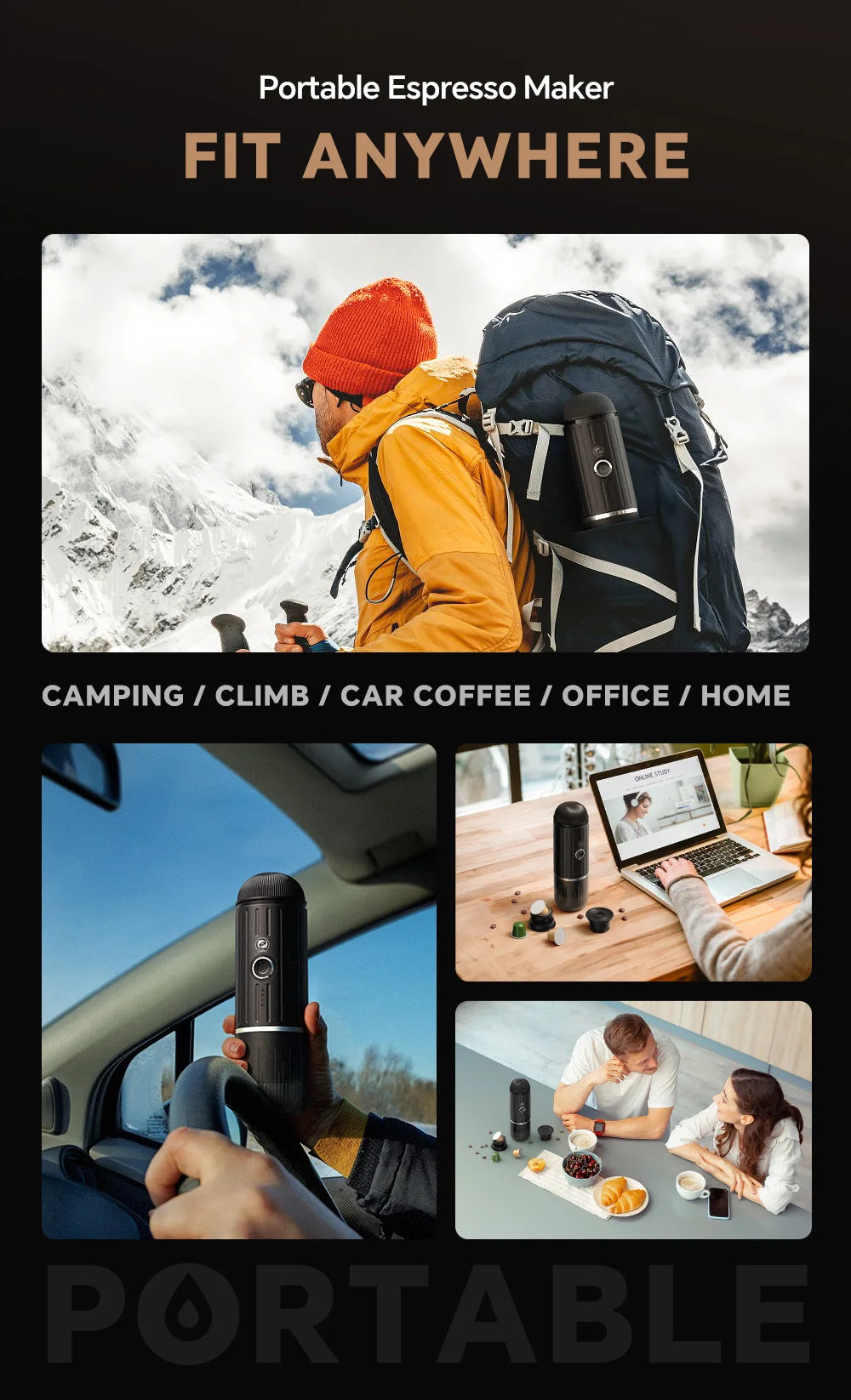 iCafilas Portable Heating Coffee Machine Wireless Electric Coffee Maker fit Nespresso Capsule Powder & French Press Pot for Car