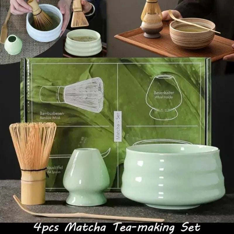 4pcs Japanese Matcha Set Safe Bamboo Whisk Teaspoon