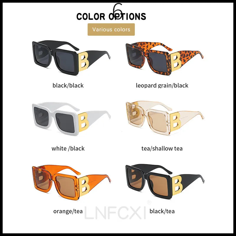 LNFCXI New Fashion Oversized The Letter B Square Luxury Trend Sunglasses Women Men Retro Rectangle Sunglasses Gafas De Sol