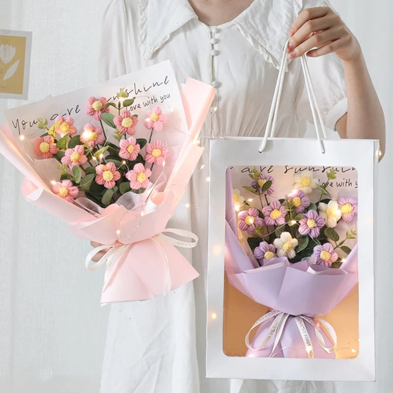 Mother's Day Gifts Colorful Crochet Flowers Bouquet Ins Artificial Flowers Wedding Party Decor Hand Woven Flowers 꽃다발