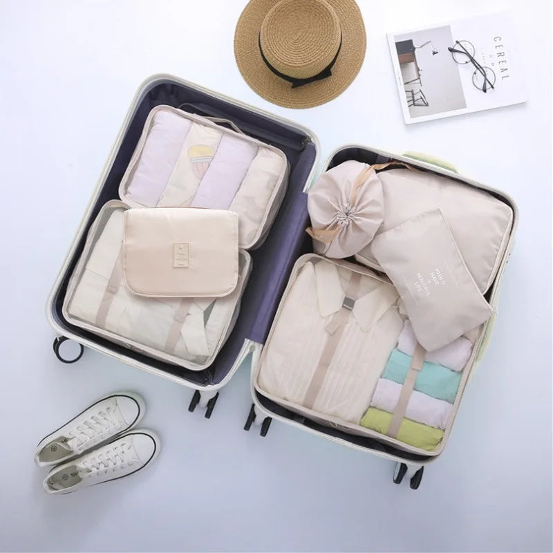 7-piece Set Travel Bag Organizer Clothes Luggage Travel Organizer Blanket Shoes Organizers Bag Suitcase Pouch Packing Cubes