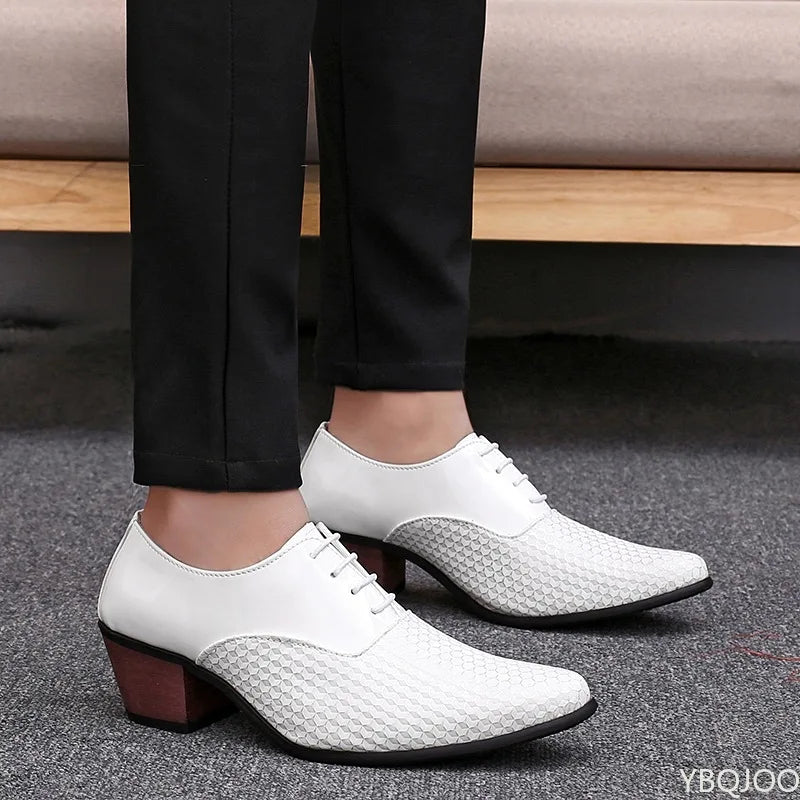 New Men White Formal Shoes High Heels Oxfords Soft Mocassin Homme Chaussure Height Increase Dress Driving Boat Shoes Gommino