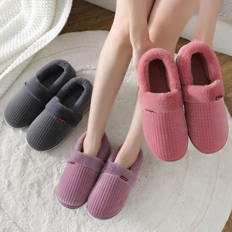 Home Slippers for Men Women Winter Furry Slides Female Indoor Plush Non Slip Bedroom Warm Male Flip Flops Couples Soft Shoes