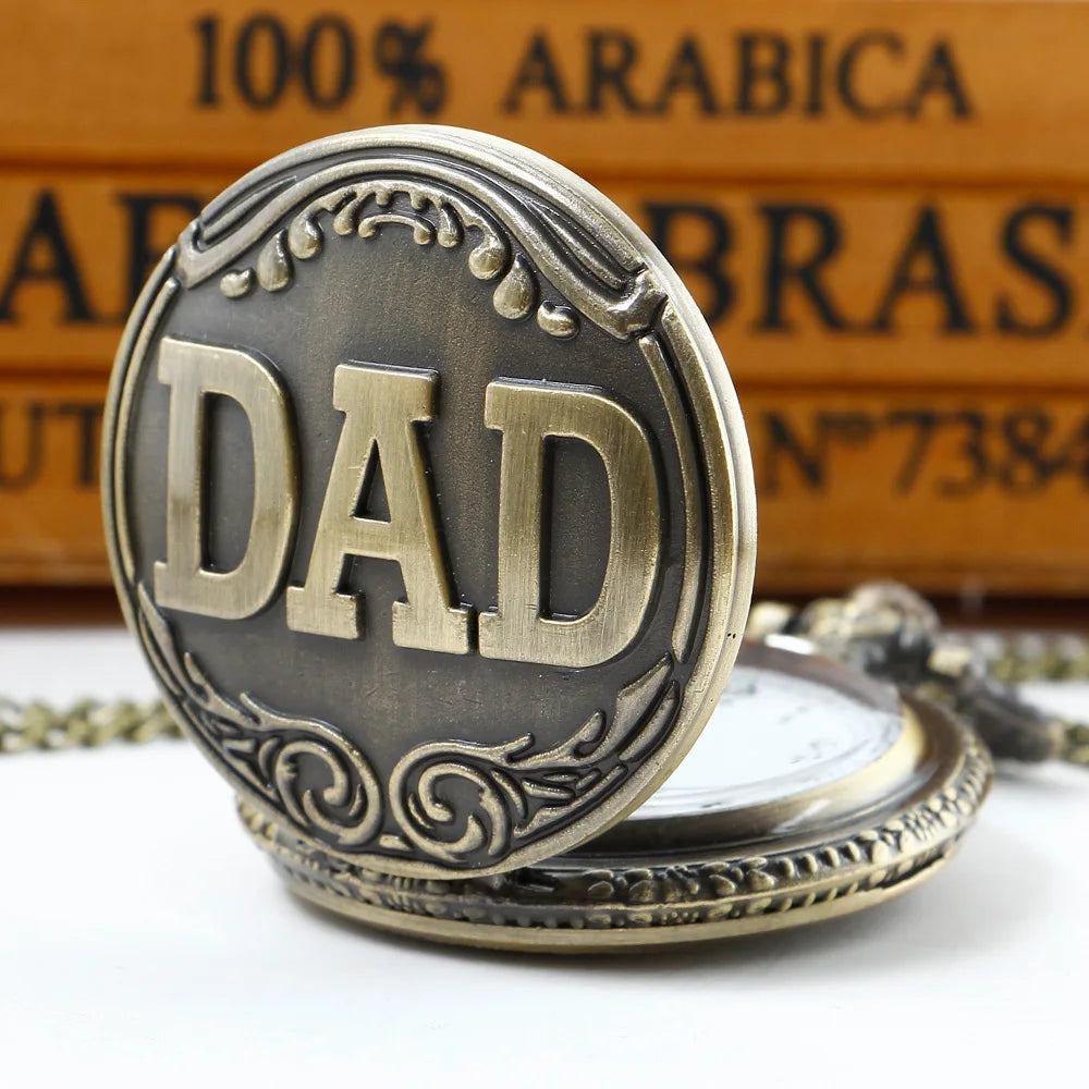 Best Gifts Fashion Steampunk Quartz Watches Bronze Tone Dad Quartz Pocket Watch for Father Dady Father's Day Daddy Men's Clock