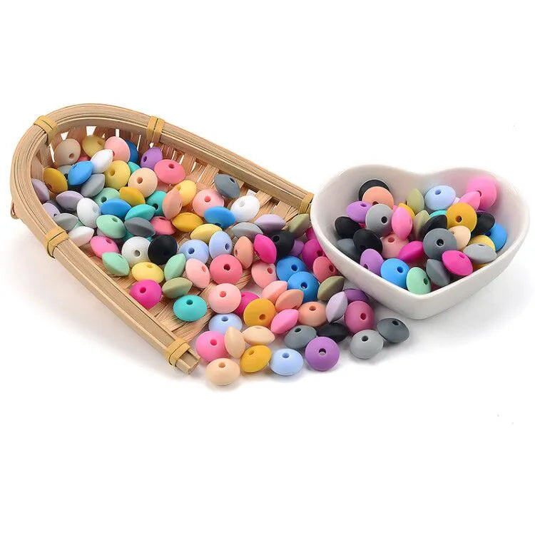 50pcs/lot 12mm Silicone lentil Beads Silicone BPA Free DIY Charms Newborn Nursing Accessory Teething Necklace Teething Toy