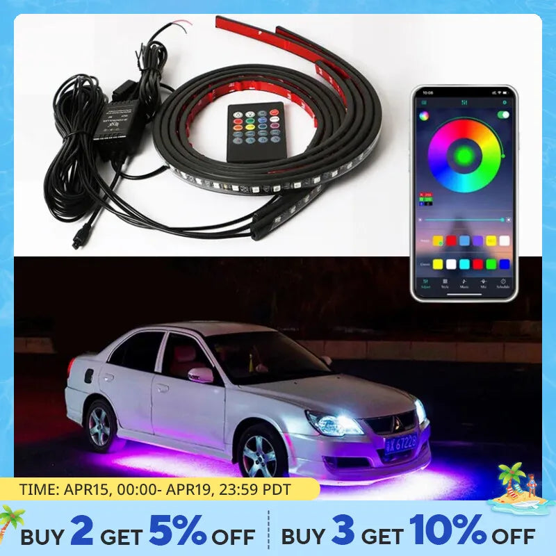 Car Chassis Decorative Strip Lights Waterproof LED Auto Underbody Neon Lights Remote Control RGB Atmosphere Lamp Car Accessories