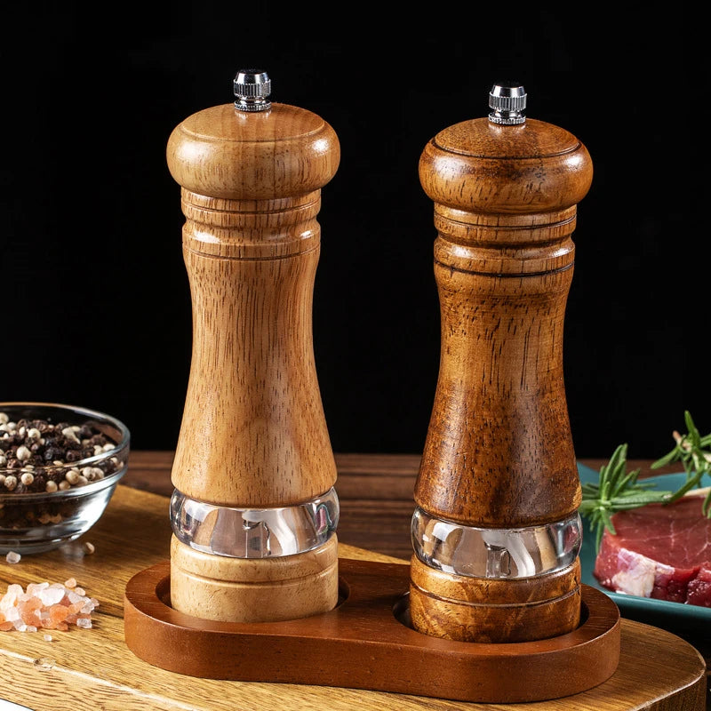 6-inch Manual Pepper Grinder Rubber Wood Acrylic Ceramic Core Freshly Ground Pepper Seasoning Grinding Bottle