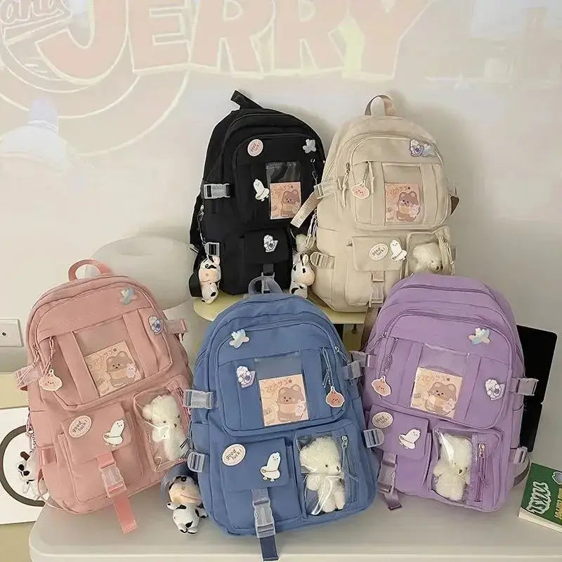 Popular Pink Purple Color Girls High School Student Backpack Bags