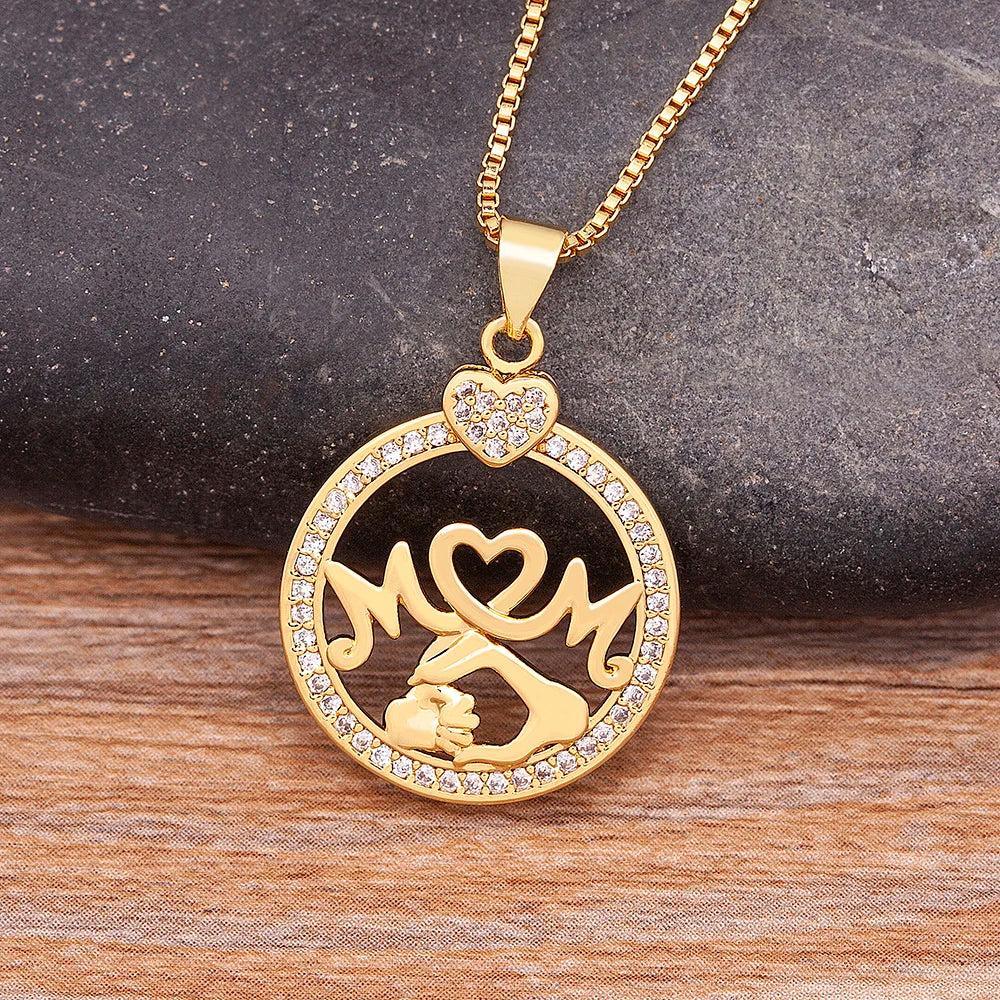 Nidin Classic Fashion Exquisite Mother's Day Gold Color Necklace Mom Letter Love Charms Pendant Chain Neck  Anniversary Jewelry