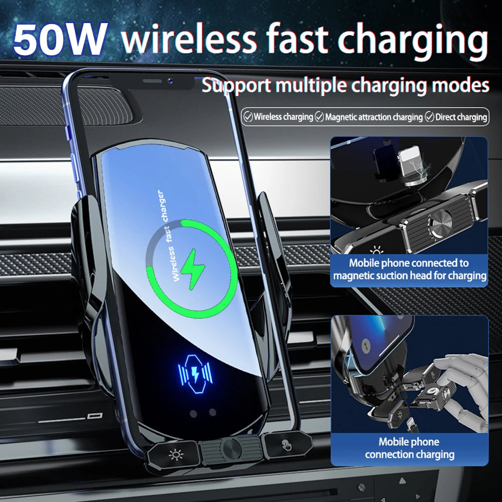 50W Wireless Charger Car Air Vent Stand Phone Holder Fast Charging Station For Samsung S22 S21 S20 S10 iPhone 12 13 14 Pro Max