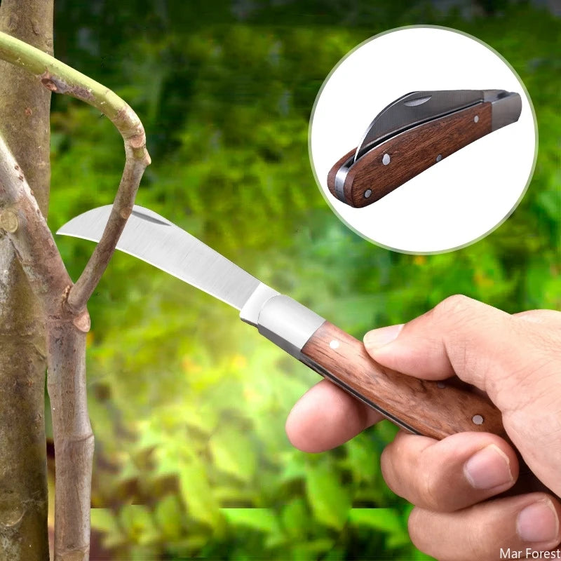 Folding Grafting Knife Plant Grafting Pruning Tools Professional Garden Fruit Tree Cutter Stainless Steel Wooden Handle Knife