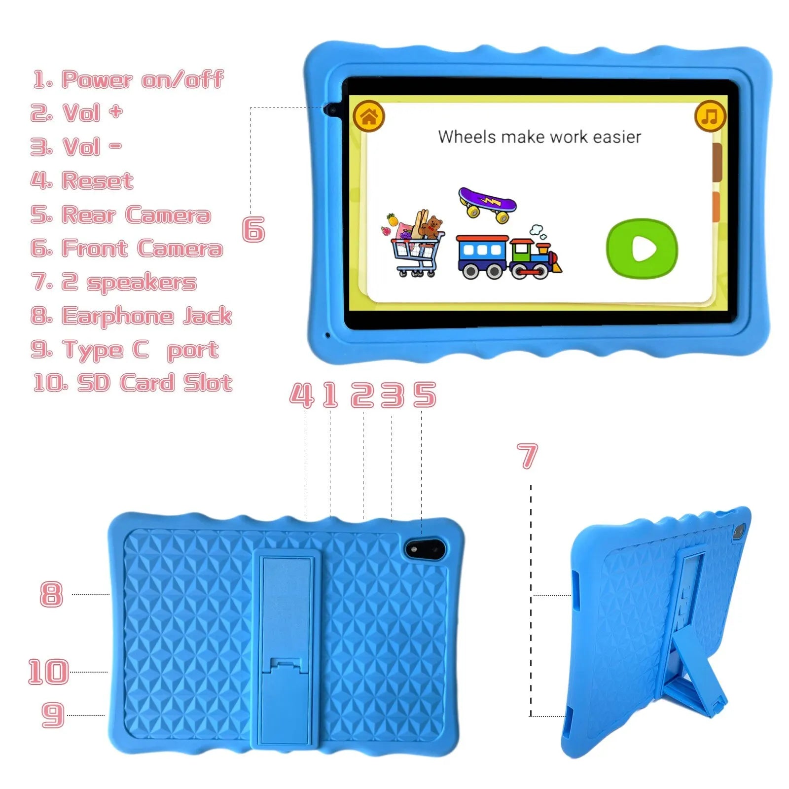 10.1inch Education Tablet Study Pad .Android11,64G HD Safety Eye Protection Screen, WiFi, Dual Camera,Montessori Education Toy.