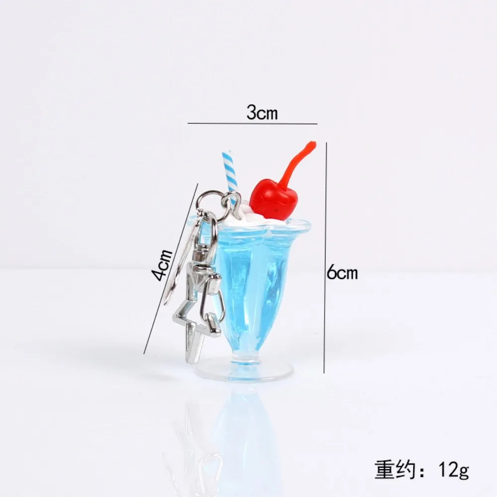 Cute Ice Cream Star Keychain for Phone Case Simulated Food Fruit Dessert Cake Cup Key Chain Bag Pendant Gift for Women Girls