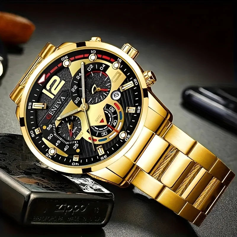 2pcs/set, Men's Business Sports Quartz Wrist Watch & Bracelet, Father's Day, Valentine's Day Gifts For Him