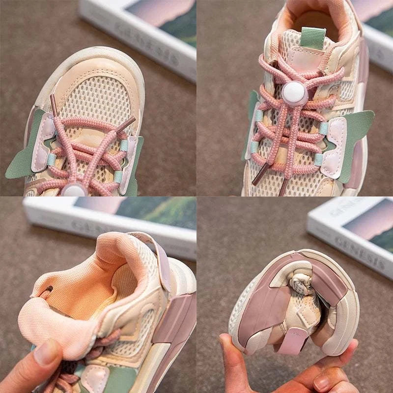 2023 Spring Children Girl Pink Shoes Autumn Mesh Breathable Kids Sneakers for 5-18 Yrs Boy Lightweight Running Shoe Walking Soft