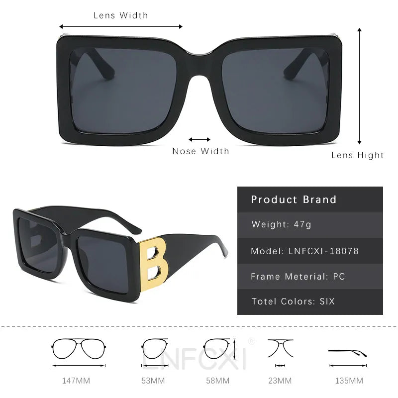 LNFCXI New Fashion Oversized The Letter B Square Luxury Trend Sunglasses Women Men Retro Rectangle Sunglasses Gafas De Sol