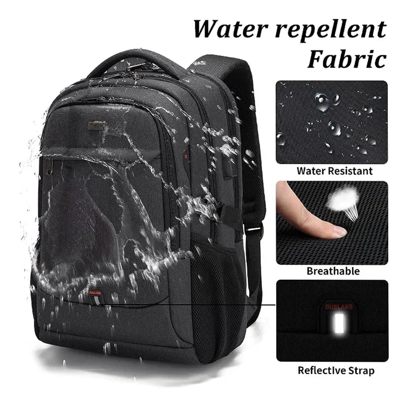 Laptop Backpack For Men 17.3''Large Capacity Backpack USB Port Bag Business Backpack Oxford Wear-resistant Waterproof Travel Bag