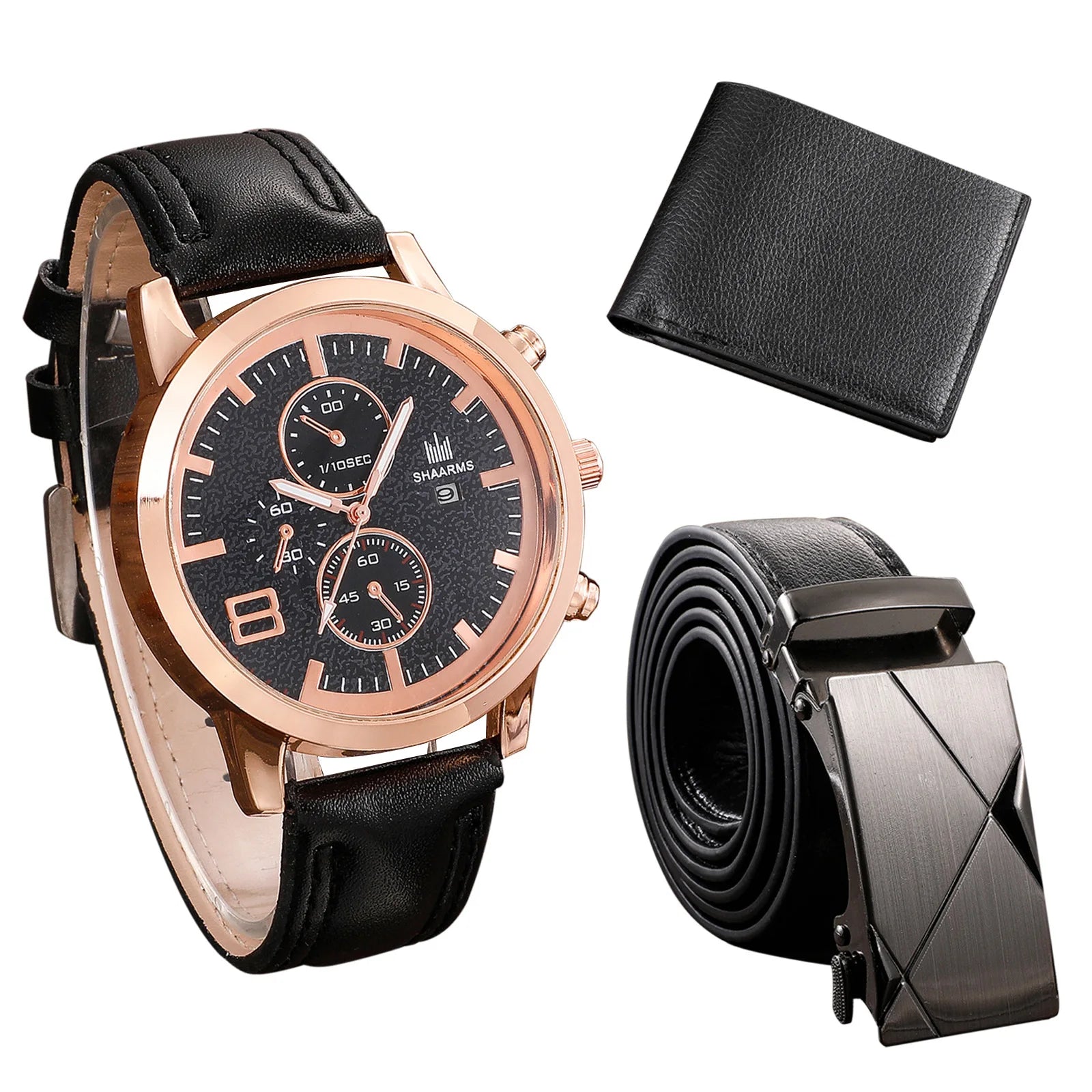 Men's Watch+Wallet+Belt Set Male's Gift for Father's Day Birthday Gift 3pcs/set PU Strap for Dad Boyfriend Good-looking Newly