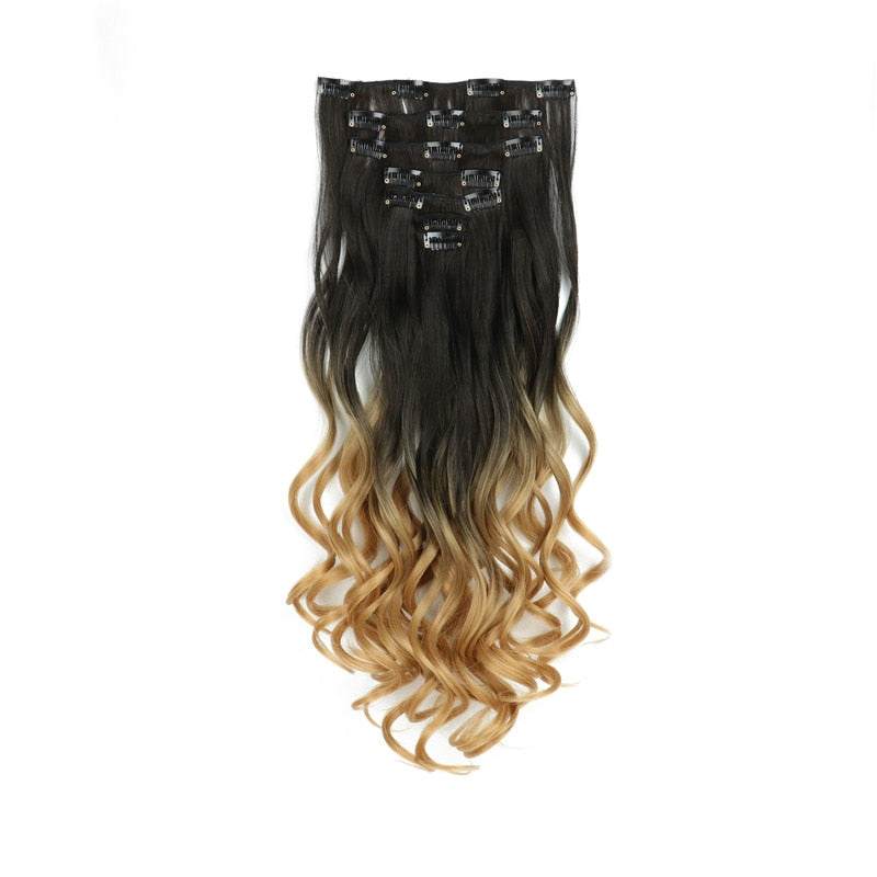 LINWAN Hair 22inch Ombre Hair Long Curly Hair Extension 16 Clips High Tempreture Synthetic Hairpiece Clip In Hair Extensions - RY MARKET PLACE