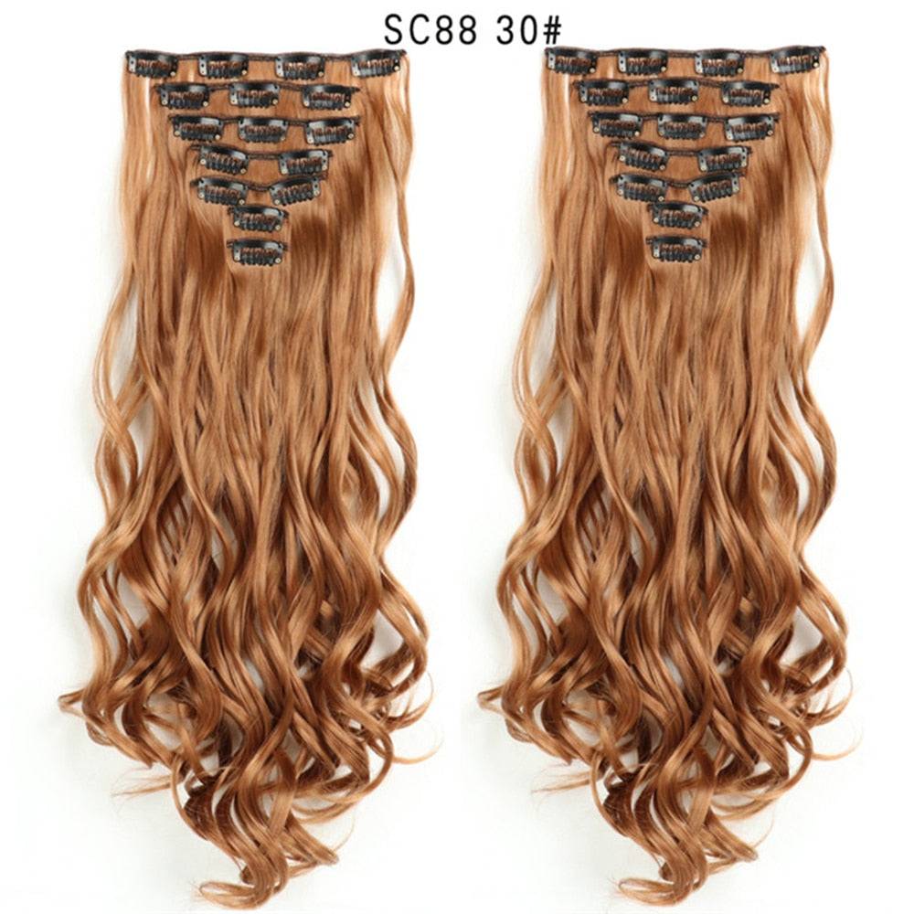 LINWAN Hair 22inch Ombre Hair Long Curly Hair Extension 16 Clips High Tempreture Synthetic Hairpiece Clip In Hair Extensions - RY MARKET PLACE