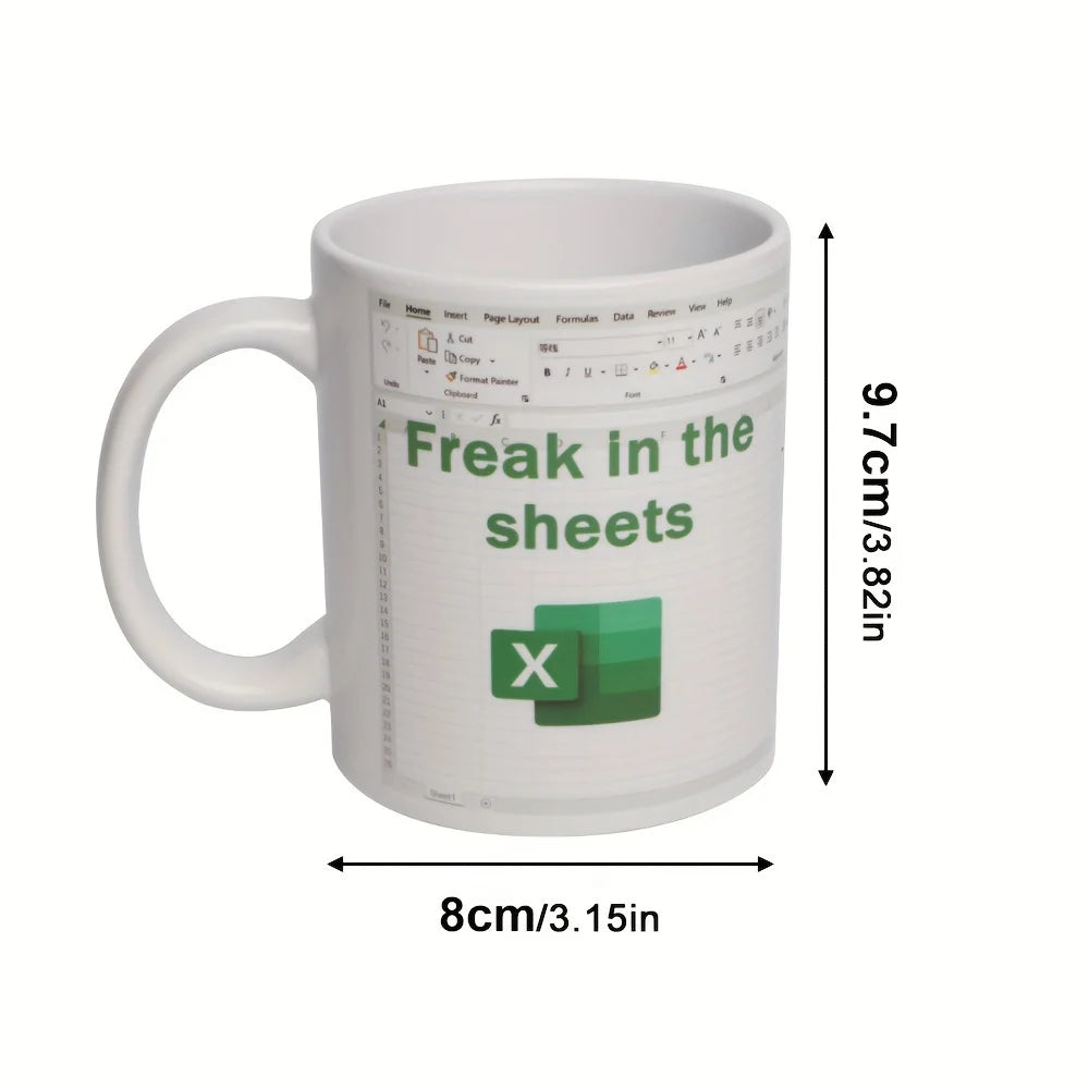 Excel Pattern Coffee Mug Ceramic Mug Office Water Cup Fun Gift for Friends Valentine's Day Gift Microwavable Portable Water Mug