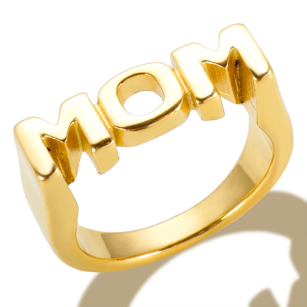 New Fashion Glossy Letters Stainless Steel Ring for Women Men Mom SIS Dad High Quality Polish Jewelry Father's Mother's Day Gift