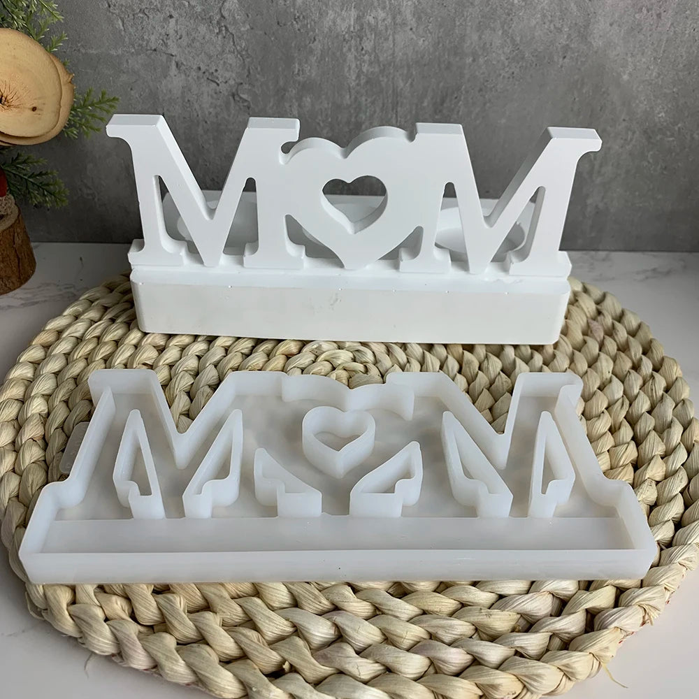 Mother's Day Candle Holder Silicone Mold Letter MOM Candlestick Mould DIY Aromatherapy Cement Gypsum Ornaments Decoration Mould