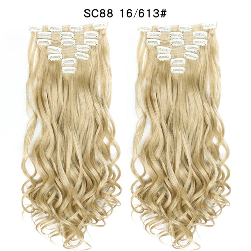 LINWAN Hair 22inch Ombre Hair Long Curly Hair Extension 16 Clips High Tempreture Synthetic Hairpiece Clip In Hair Extensions - RY MARKET PLACE