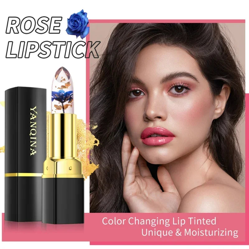 Long Lasting Temperature Color Changing Lip Balm Crystal Jelly Flower Lipstick Gloss Transparent Moisturize Lips Makeup Cosmetic