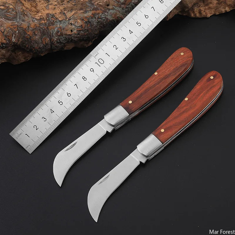 Folding Grafting Knife Plant Grafting Pruning Tools Professional Garden Fruit Tree Cutter Stainless Steel Wooden Handle Knife