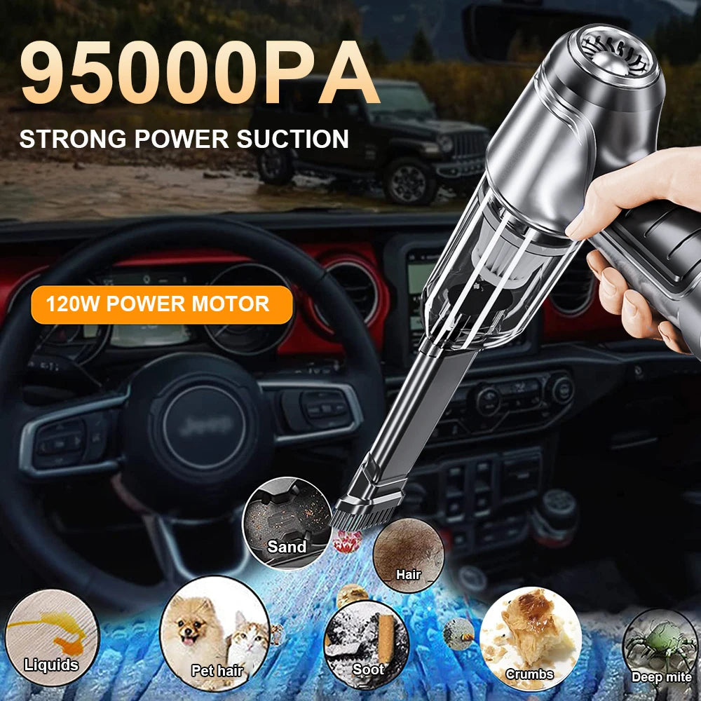 Car Vacuum Cleaner Wireless Portable Vacuum Cleaner 95000PA Strong Suction Handheld Mini Cleaner Powerful Blower for Car