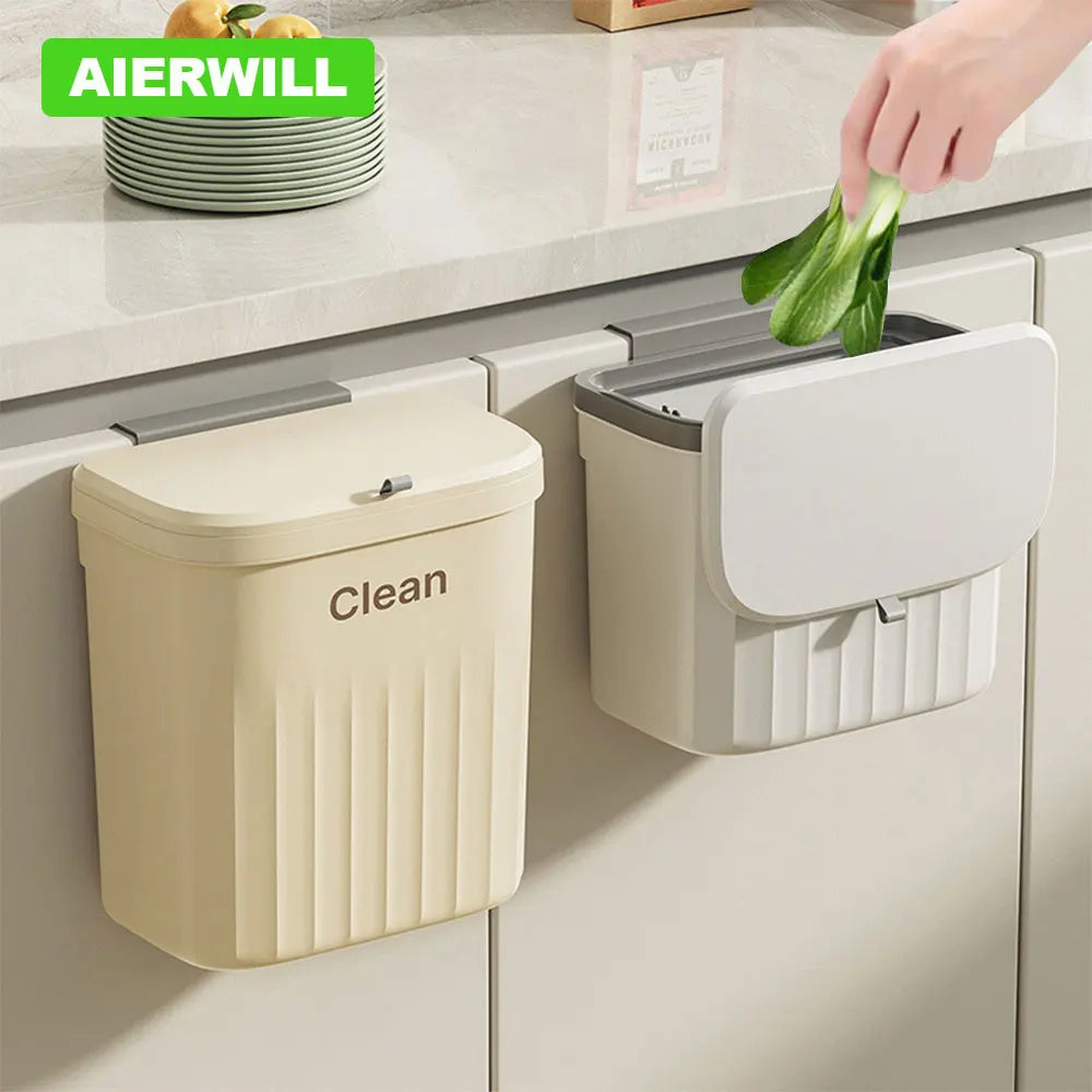12L Kitchen Trash Can Wall Mounted Hanging Trash Bin With Lid Garbage Can for Cabinet Under Sink Waste Garbage Compost Bin