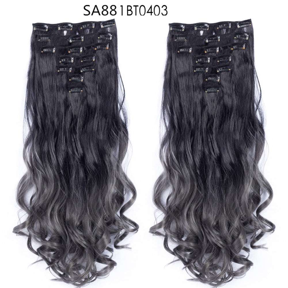 LINWAN Hair 22inch Ombre Hair Long Curly Hair Extension 16 Clips High Tempreture Synthetic Hairpiece Clip In Hair Extensions - RY MARKET PLACE