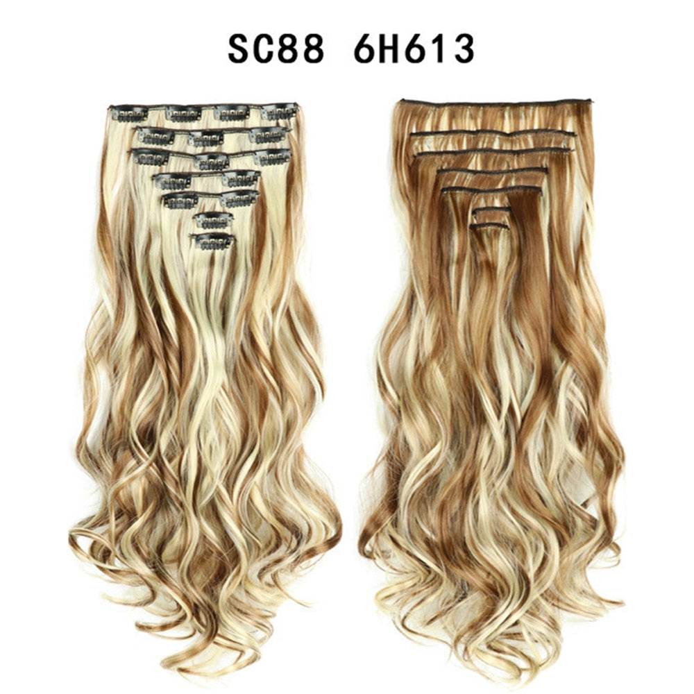 LINWAN Hair 22inch Ombre Hair Long Curly Hair Extension 16 Clips High Tempreture Synthetic Hairpiece Clip In Hair Extensions - RY MARKET PLACE