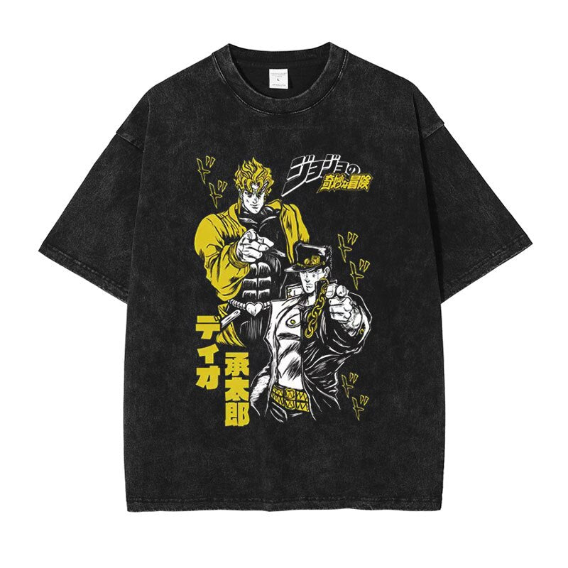 DIO T Shirt Vintage Washed Anime JoJos Bizarre Adventure T-shirts Oversized Streetwear Manga Kujo Jotaro Tops Tees Men Cotton - RY MARKET PLACE