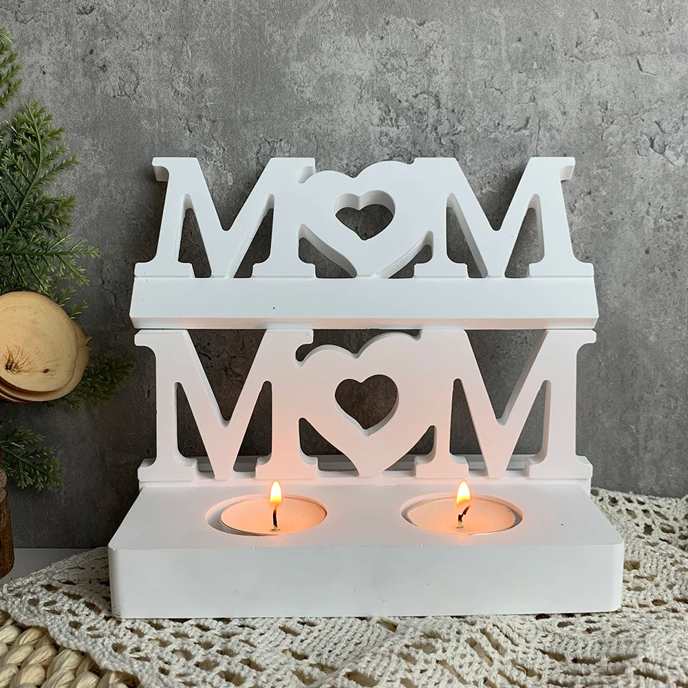 Mother's Day Candle Holder Silicone Mold Letter MOM Candlestick Mould DIY Aromatherapy Cement Gypsum Ornaments Decoration Mould