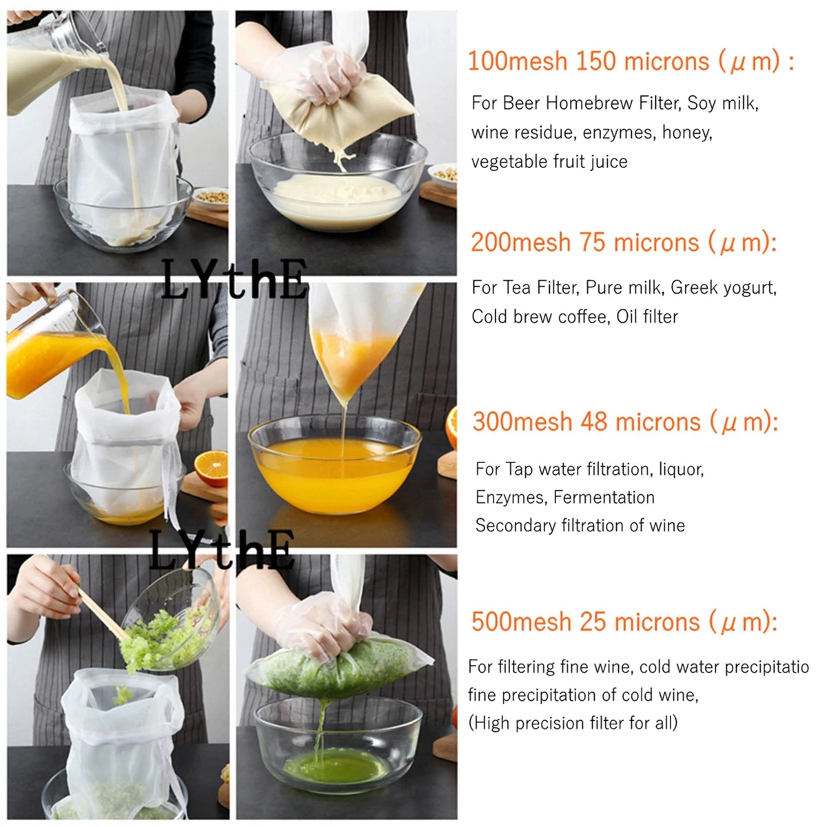 100/200/300/500 Mesh Nylon Filter Nut Milk Bag Net Yogurt Tea Beer Coffee Oil Food Filter Strainers Mesh Kitchen Strainer Bags