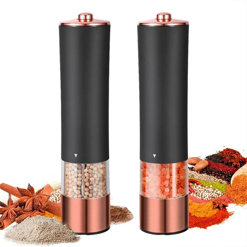 2Pcs Automatic Salt Pepper Grinder Electric Spice Mill Battery Powered Adjustable Coarseness Pepper Mill Kitchen