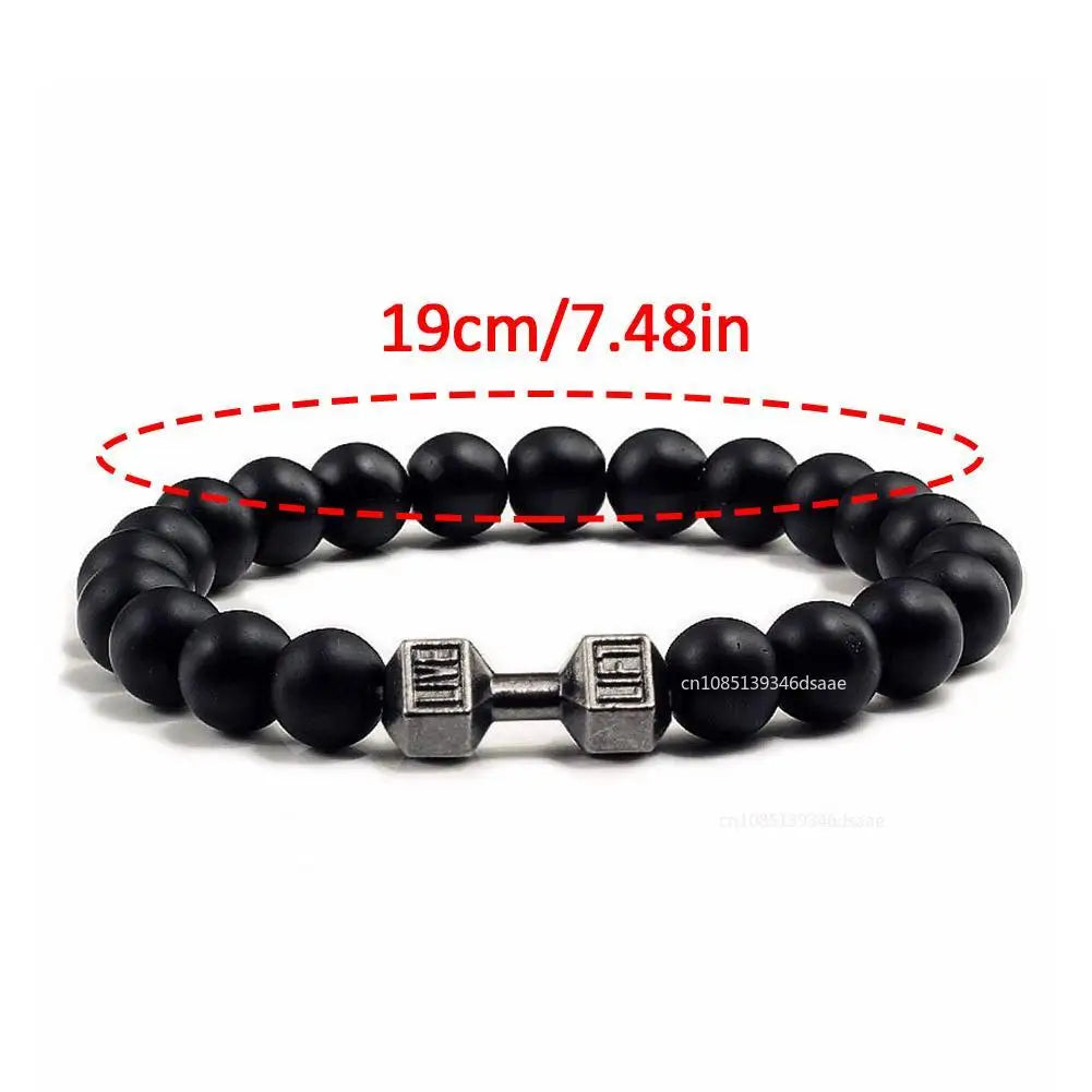 Lava Bracelet Black Volcanic Stone Black Matte Dumbbell Beads Bracelets Father's Day Gift for Women Men Fitness Barbell Jewelry