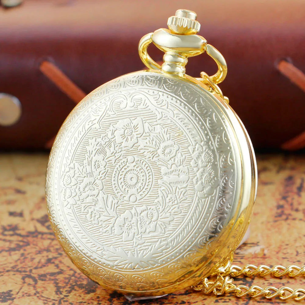 Exquisite Luxury Gold Pocket Watches Vintage Antique Necklace Quartz Pocket FOB Watch Birthday Father's Day Gift for Grandpa