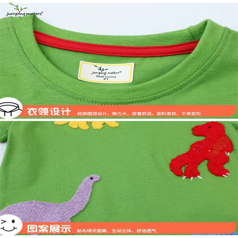 Jumping Meters 2-7T Baby T Shirts For Dinosaurs Embroidery Summer Clothes Short Sleeve Kids Tees Shirts Costume