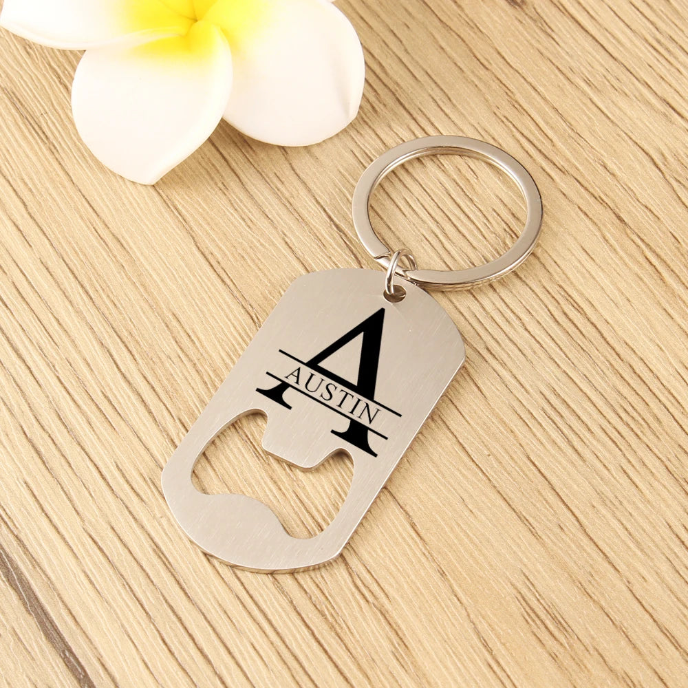 Custom Engraved Name Initials Bottle Opener Keychain Father's Day Gift Personalized Gift for Boyfriend Girlfriend Key Chain