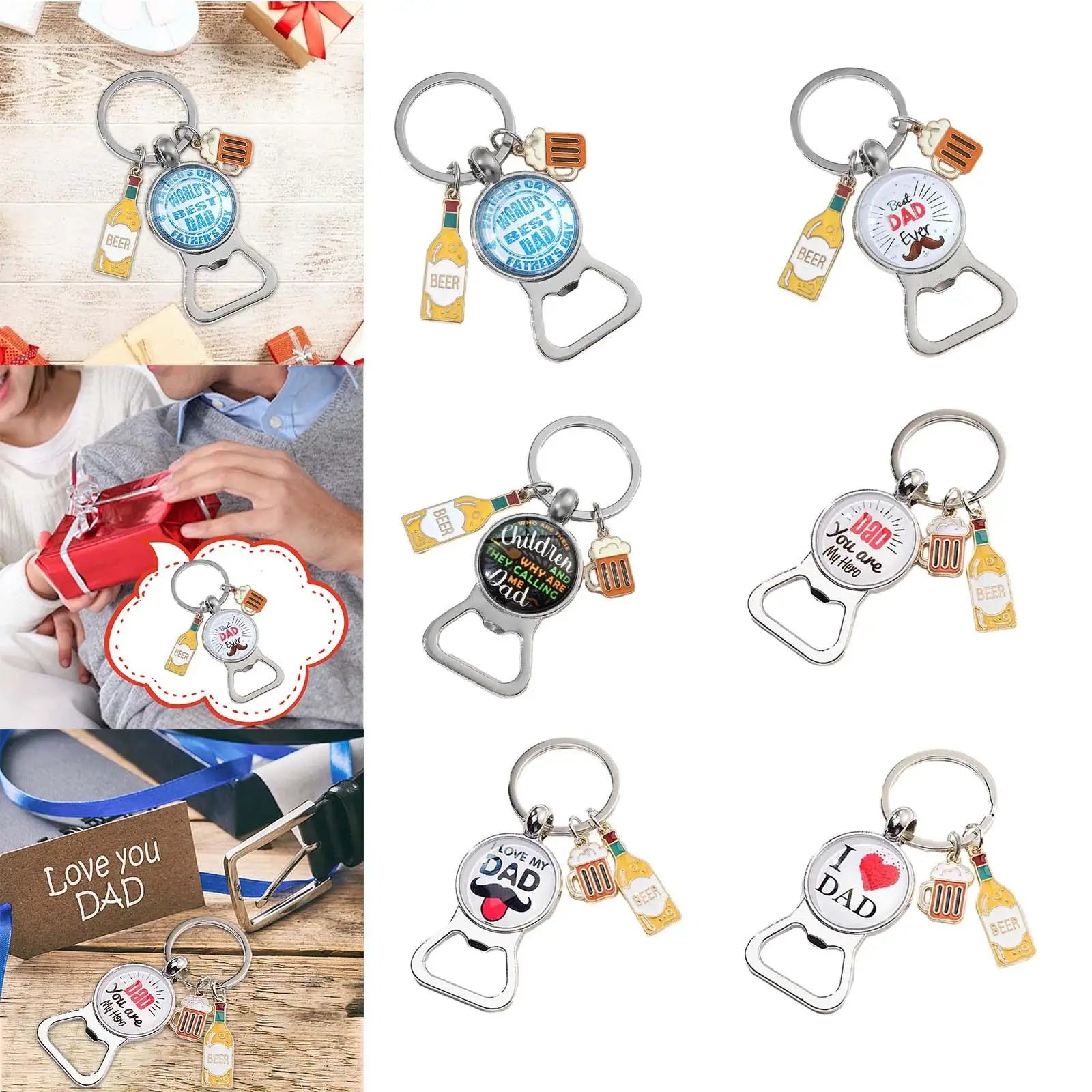 Bottle Opener Keychain Car Key Chain Charm Dad Keychain Key Holder Hanging Decoration Portable Metal Keyring Father's Day Gift