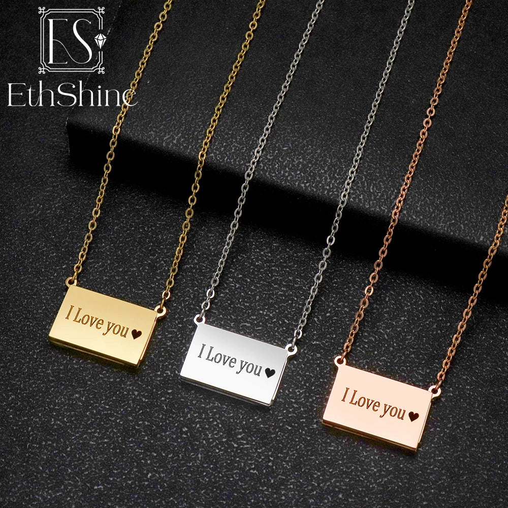 EthShine Photo Message Envelope Necklace Stainless Steel Envelope pendant Necklace Jewelry Gift for Women Mother's Day