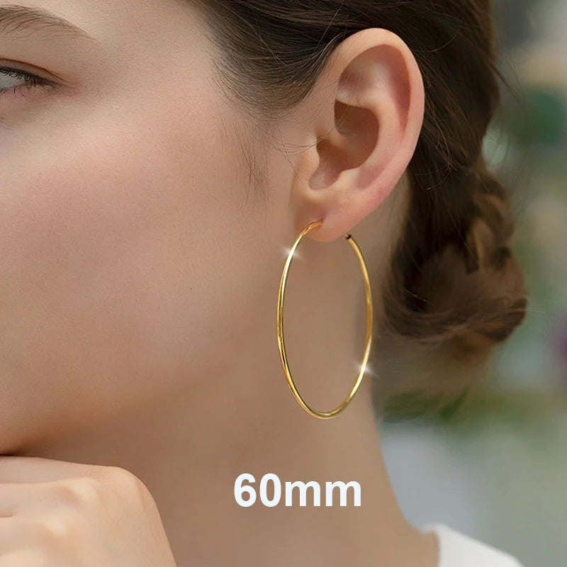 New Stainless Steel Fashion Small Big Circle Women Hoop Earrings Exaggerated Hoop Ear Loop Smooth Round Earring Party Jewelry