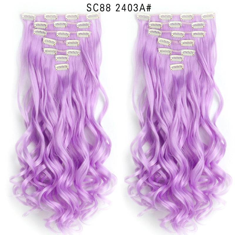 LINWAN Hair 22inch Ombre Hair Long Curly Hair Extension 16 Clips High Tempreture Synthetic Hairpiece Clip In Hair Extensions - RY MARKET PLACE