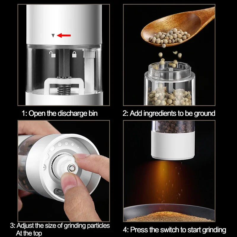 Electric Mill Pepper Grinder USB Charging Spices Automatic Grinde with LED Salt and Pepper Machine Adjustable Coarseness Mill