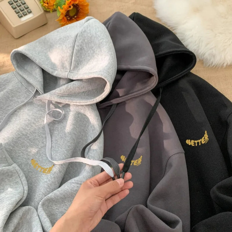 Letter Print Fashion Hoodies Autumn Winter New Unisex Hooded Sweatshirts Korean Streetwear Casual Loose Pullovers